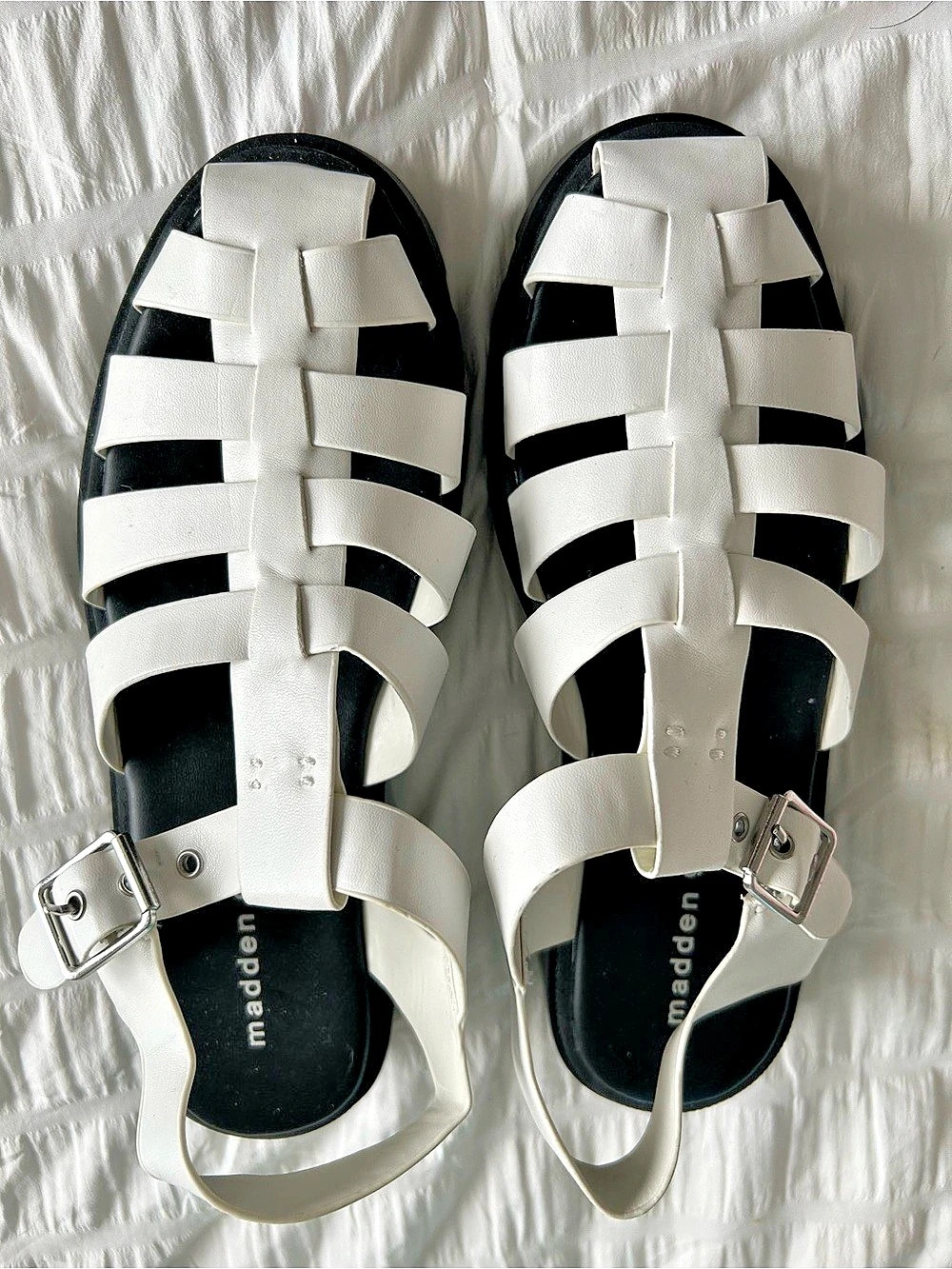 Madden Girl Galexia Strappy Platform Fisherman Sandals White & Black